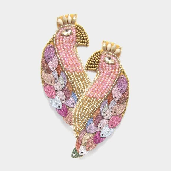 Peacock Multi Color Seed Bead Earrings NWT - Picture 4 of 6